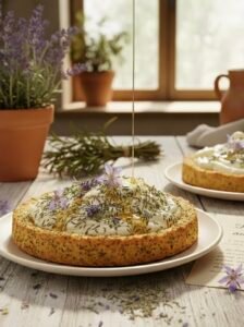 Tarte provençale au miel d'été dans un décor provençal rustique