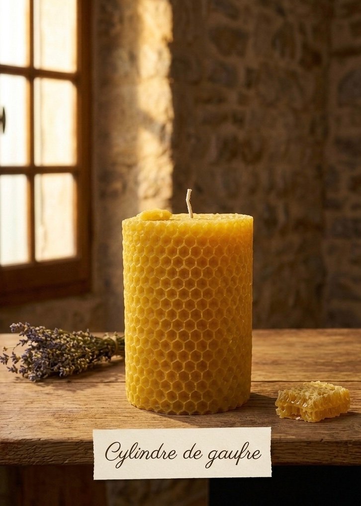 Bougie en cire d'abeille - cylindre de gaufre