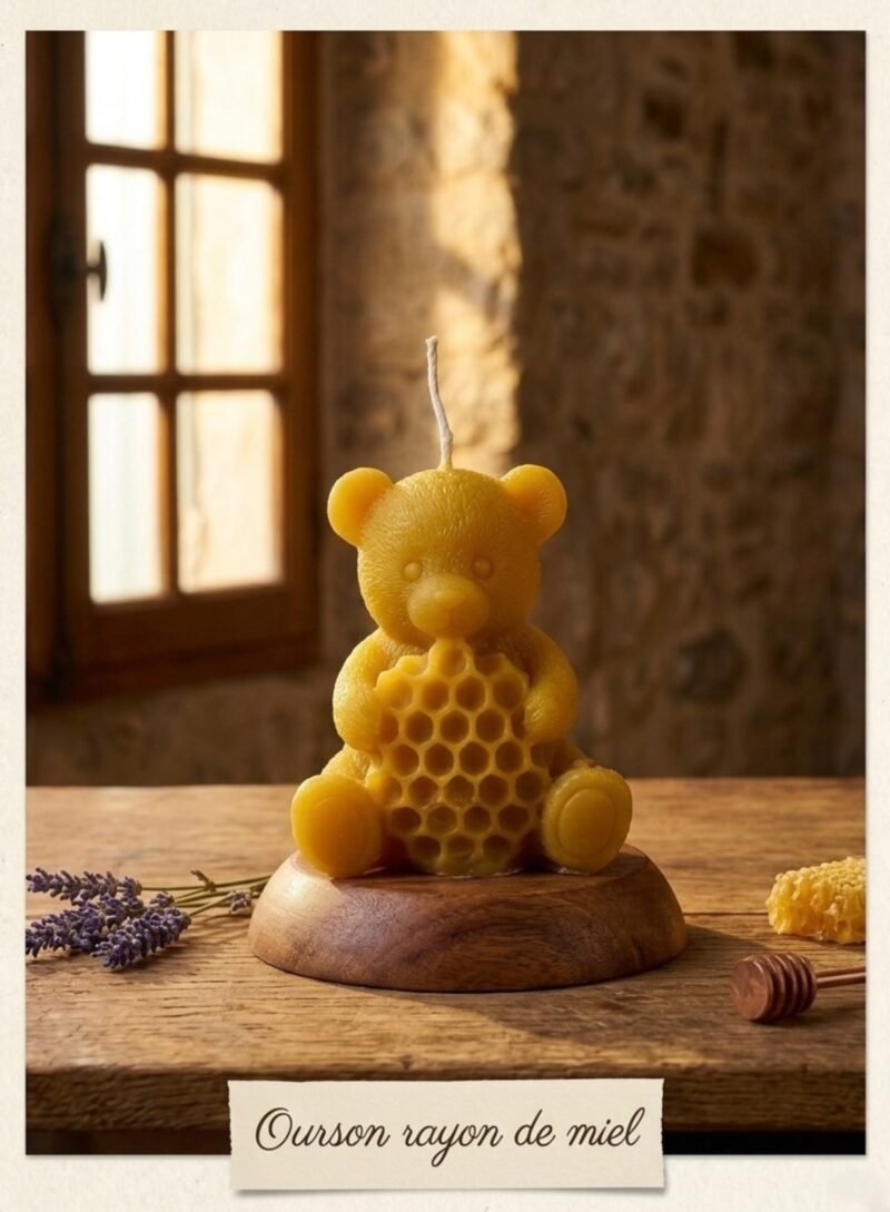 Bougie en cire d'abeille - ourson rayon de miel