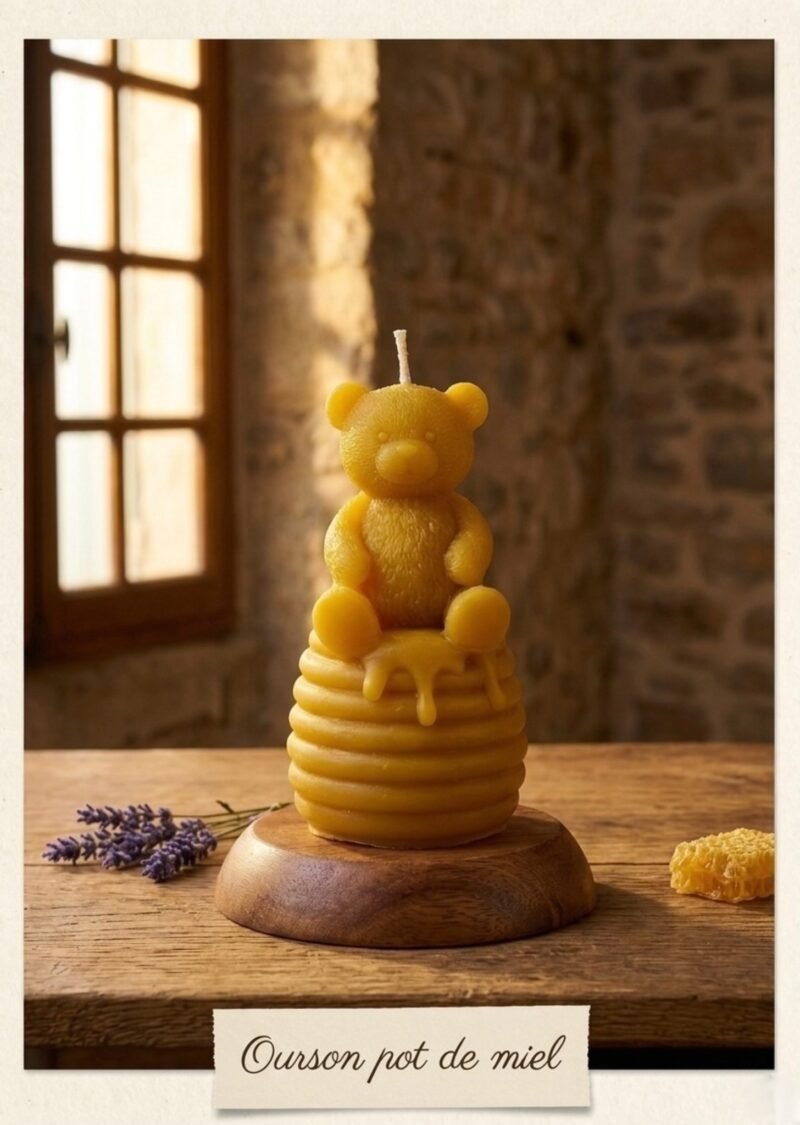 Bougie en cire d'abeille ourson pot de miel