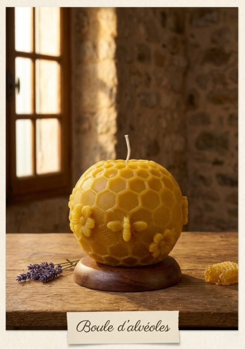 Bougie en cire d'abeille - boule d'alvéoles