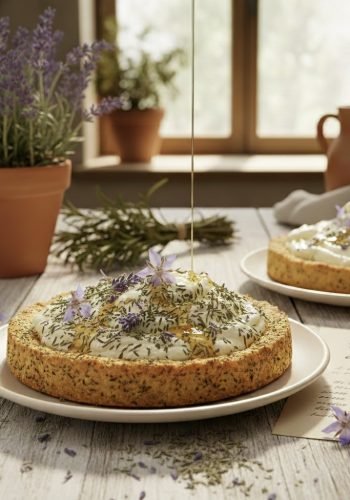 Tarte provençale au miel d'été dans un décor provençal rustique